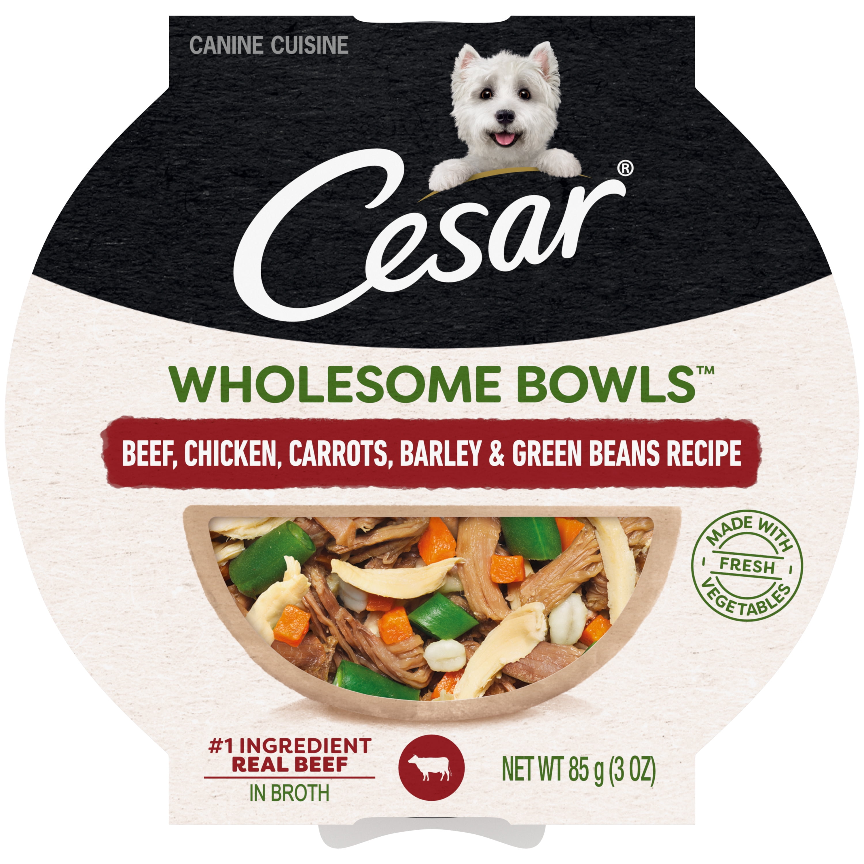 Cesar Wholesome Bowls Beef, Chicken, Carrot, Barley, Green Bean Recipe Wet Dog Food, 3 oz Bowl (10 Count)