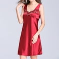 thumbnail image 5 of Homgro Women's Sleeveless Nightgown Sexy Satin Sleep Dress Built-in Bra V Neck Tank Lounge Dresses Mini Lace Nightdress Silk Silky A-line Burgundy Small, 5 of 5