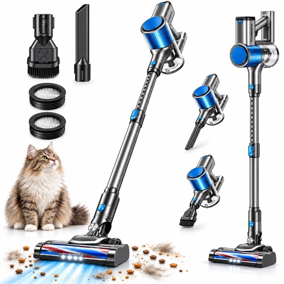 Cordless Vacuum Cleaner, 4-in-1 Stick Handheld Vacuum for Pet Hair, Carpet, Hardwood Floor and Car, 50KPa 600W Rechargeable, 60 Min, Gray
