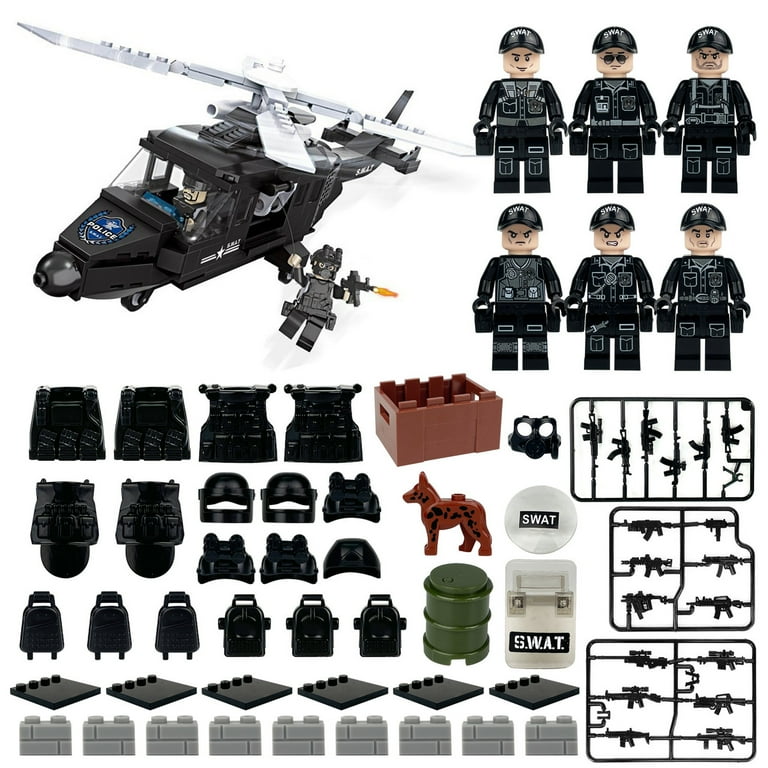 SWAT Team Special Forces 6 Custom Minifigures + Helicopter - D3