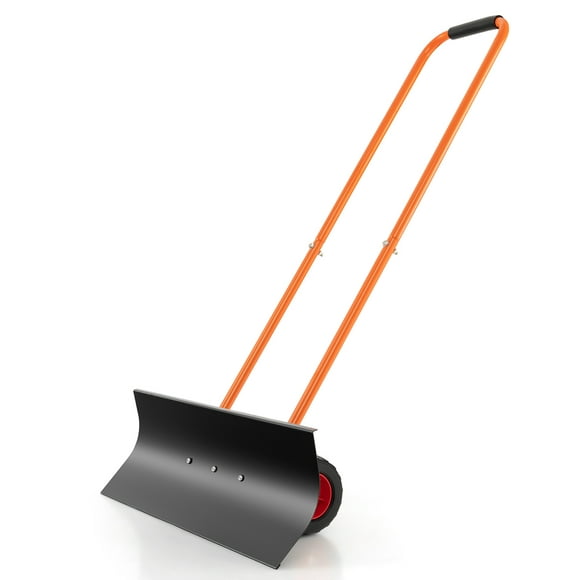 Costway 30" Snow Shovel Heavy-Duty Metal Adjustable Height Wheeled Snow Removal Pusher