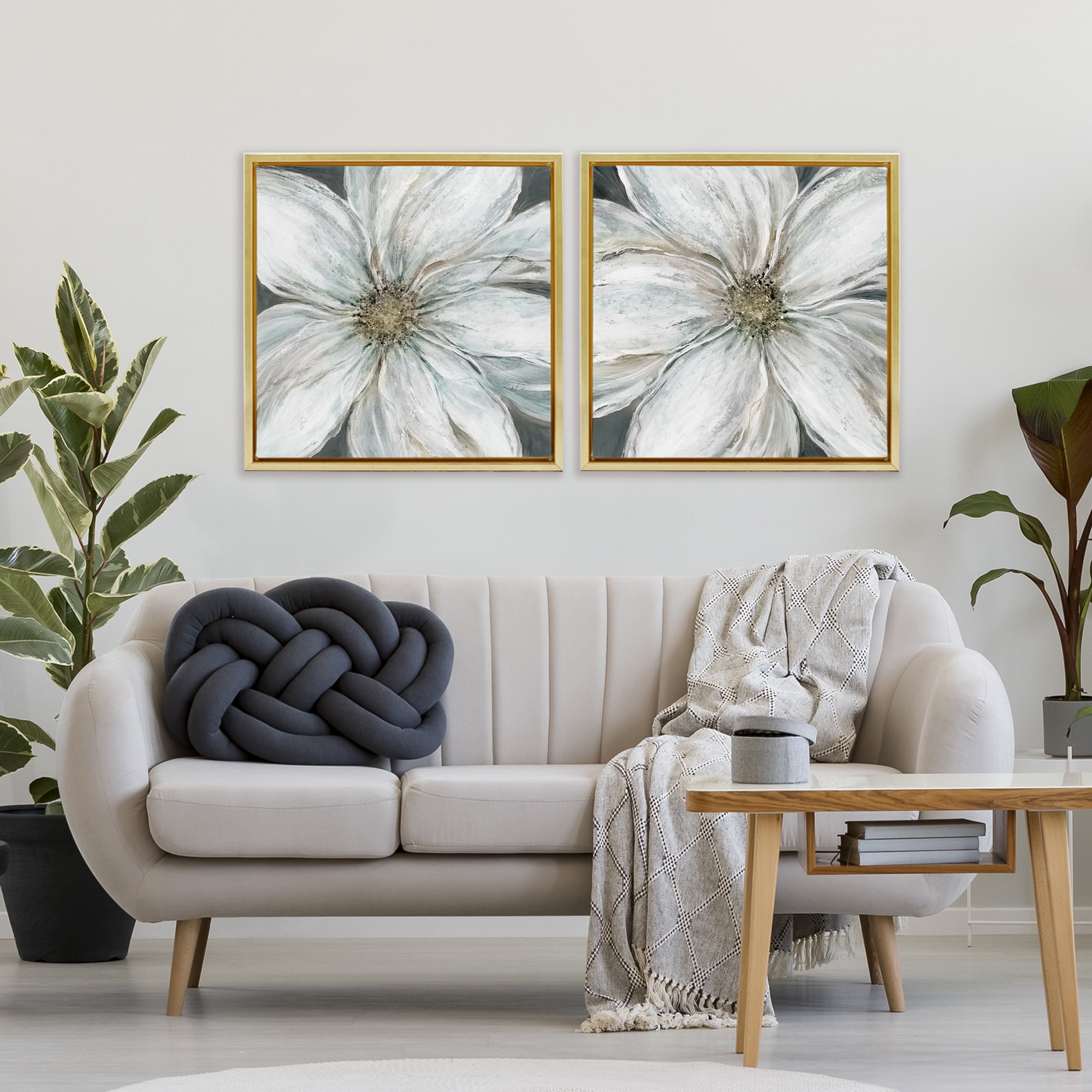 Stupell Industries Soft White Blossoms Closeup 2 Piece Gold Framed Floater Canvas Set, design by Carol Robinson