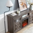 thumbnail image 4 of laibo Fireplace TV Stand for 65 Inch TV, Modern Farmhouse Rustic TV Cabinet with 18'' Electric Fireplace, Entertainment Center Television Console Table with Glass Barn Doors for Living Room, White, 4 of 7