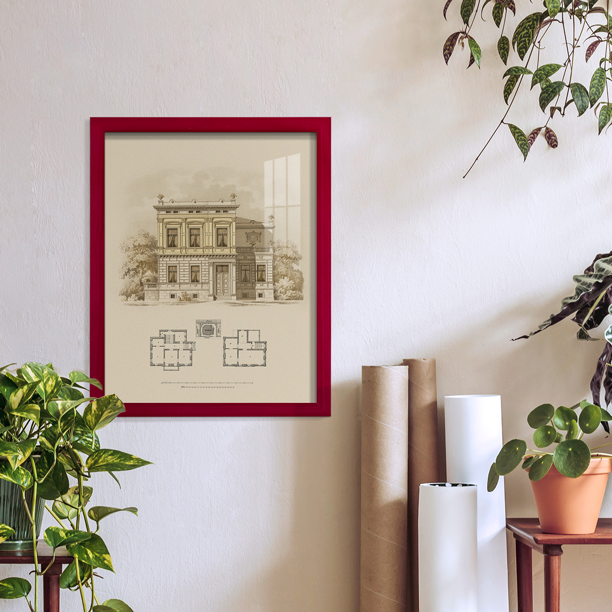 Estate and Plan III -Framed Print w/glass-Cherry Red