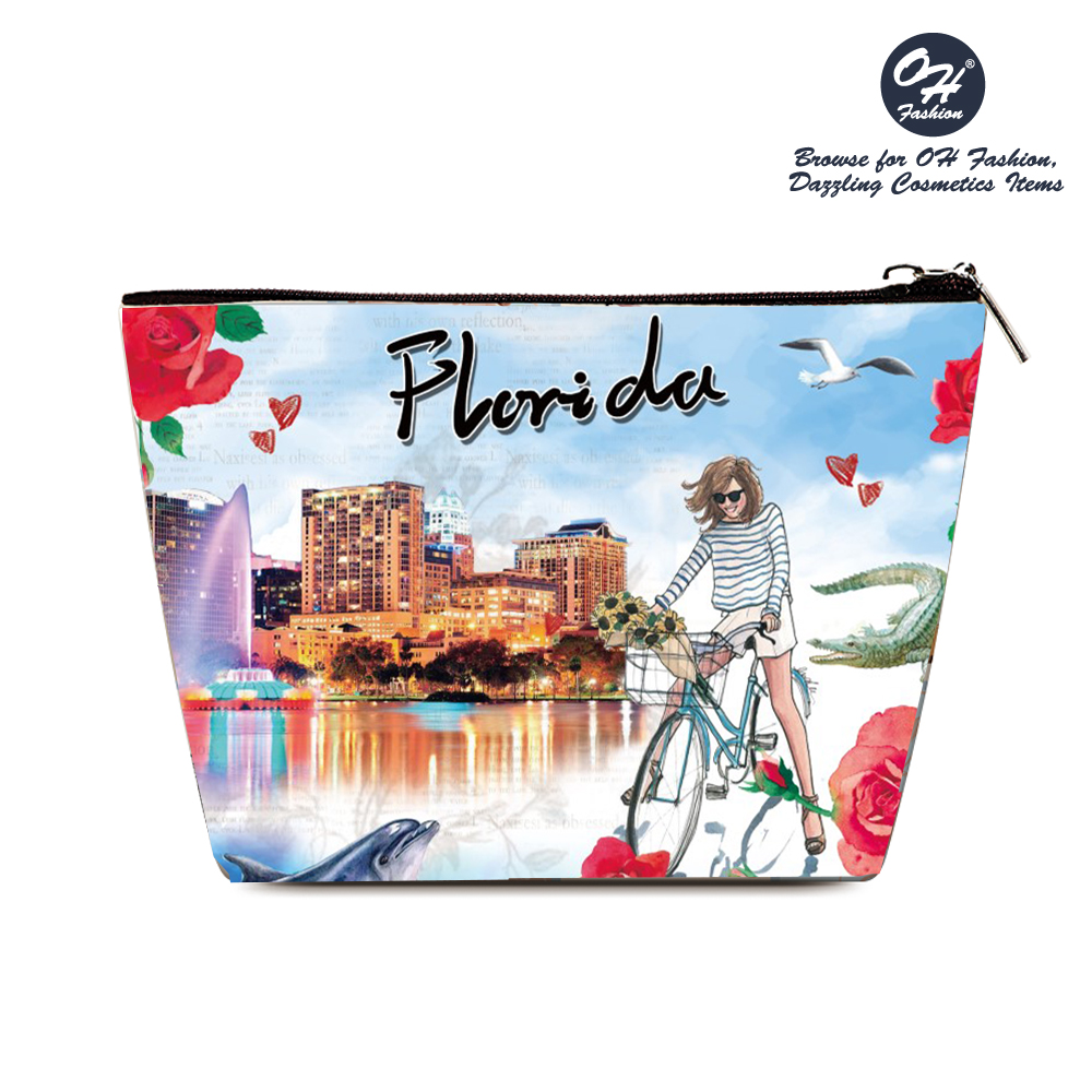 OH Fashion Cosmetic Bag Explore Florida Women Travel Bag Make up Bag Clutch Bag Vanity Case Toiletry Bag Beach Bag Cities Design Medium Size