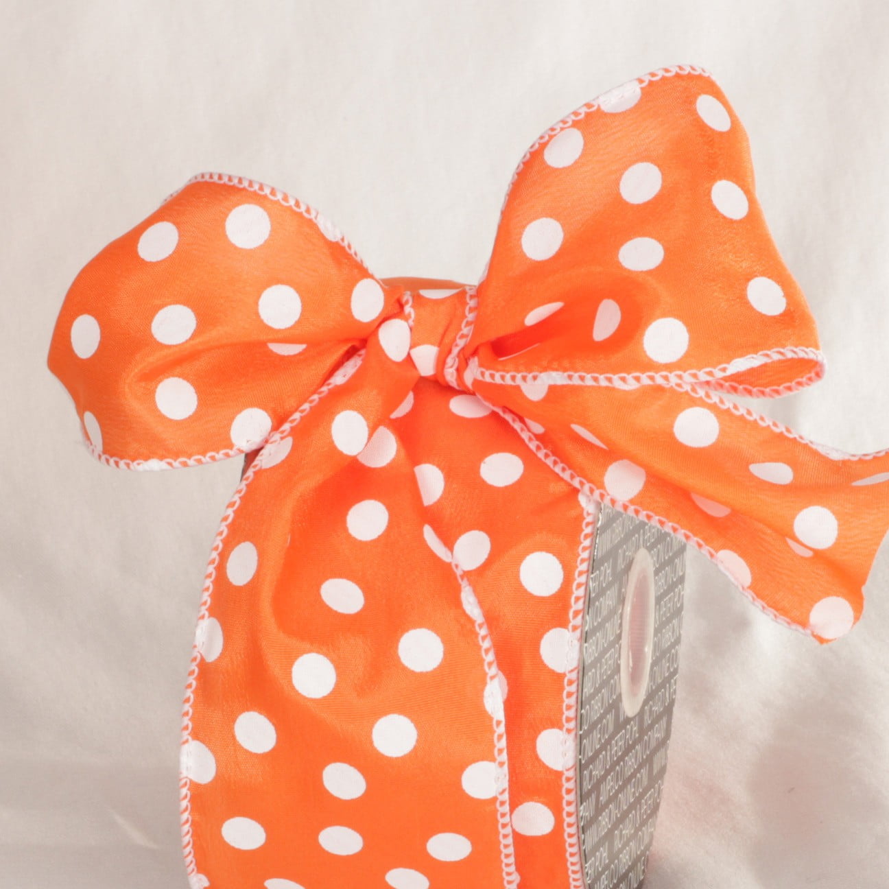 Orange and White Polka Dots Printed Wired Craft Ribbon 2.5" x 40 Yards