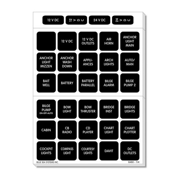 Blue Sea 4218 Square Format Label Set for Battery Management Panels - 30