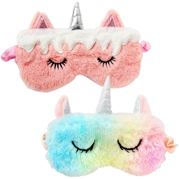 Paquete de 2 antifaz para dormir para niños, antifaz de unicornio colorido con dibujos animados, cubierta de ojos de felpa para dormir con los ojos vendados para niñas y niños (rosa + azul claro) Xemadio CJWUS-5965