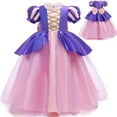 thumbnail image 5 of HAWEE Princess Costume for Girl Dress Up Costume Kids Puff Sleeve Fancy Party Purple Costume Layerd Dresses, 5 of 7