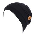 thumbnail image 1 of HLONK Women Pleated Turban Cap Button Mask Holder Solid Color Protect Ears for Head Wr, 1 of 20