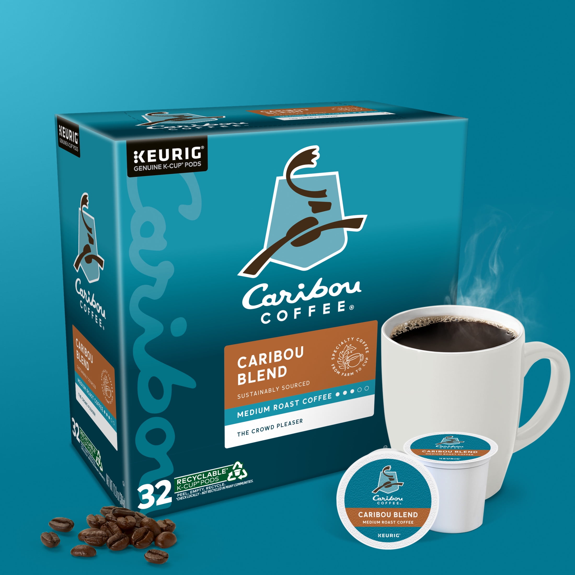 Caribou Coffee, Caribou Blend Medium Roast K-Cup Coffee Pods, 32 Count
