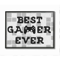 Stupell Industries Best Gamer Ever Phrase Video Game Reference Neutral Tile Framed Wall Art Design by Daphne Polselli, 11" x 14", Black Framed