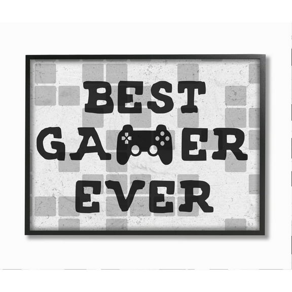 Stupell Industries Best Gamer Ever Phrase Video Game Reference Neutral Tile Framed Wall Art Design by Daphne Polselli, 11" x 14", Black Framed