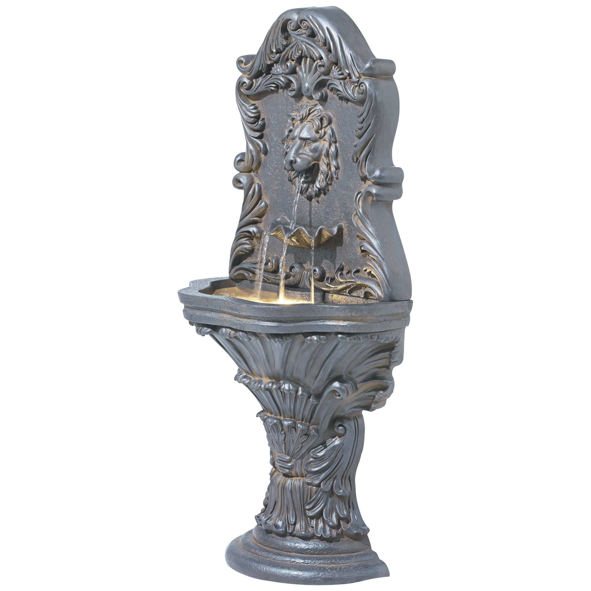 Royal Lion Acanthus 50" High Large Italian Indoor Outdoor Decor Faux Stone Floor Fountain with Light LED