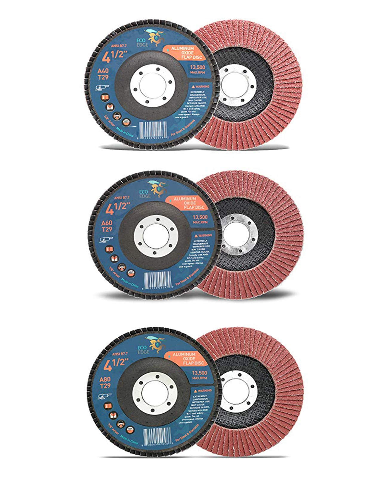 Premium 4.5"x7/8" Aluminum Oxide 40 Grit Conical Flap Discs 3 discs 