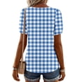 thumbnail image 4 of CIENVNSTG Plaid Tops for Women V Neck Short Sleeve Loose Tops Summer Casual Plaid Printed Tunic Shirts Daily Work Blouses Business Top Dark Blue S, 4 of 6