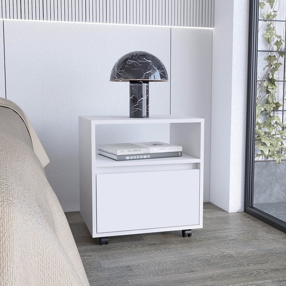 White Color, Particle Board Main - One Drawer and Shelf - Bedroom Use - Flexible Storage Solution