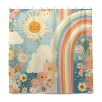 Yayeee Shower Curtain with Hooks 72"x72" Waterproof Fabric Bathroom Hanging Decor, Beige Rainbow Clouds