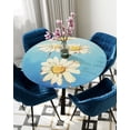 thumbnail image 5 of Round Tablecloth with Elastic Daisy Flower Blue Backgroud Waterproof Stain-proof Table Cover Wipeable Fitted Table Cloths for 45"-54" Round Tables Dining Kitchen, 5 of 6
