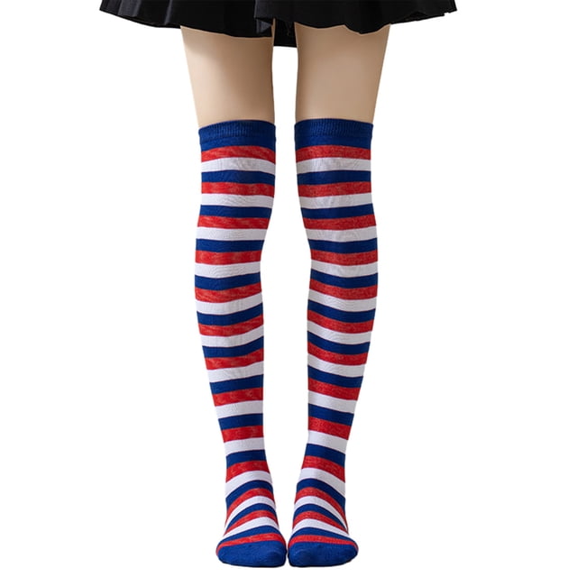 Calcetines altos a rayas para mujer, coloridos, por encima de la rodilla, retro, elásticos, para niñas, cosplay, disfraz de Lolita