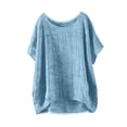 thumbnail image 1 of Zpanxa Chemises Fille Ado Couleur Unie Coton Lin Col Rond Manches Courtes Haut Coton Lin 13-14 Ans, 1 of 5