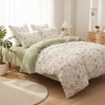 thumbnail image 6 of JOLUSERE 3-Piece White Green Leaves Flowers Comforter King Set, Soft Pink Yellow Floral Pattern Bedding Set for Adults, 6 of 8