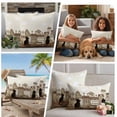 thumbnail image 4 of Outdoor Pillow Covers Black Cat Rustic House Beige Waterproof Pillow Cases 20x12 Set of 2, Japanese Style Buildings Throw Pillow Cover Pillowcase for Patio Balcony Couch Garden, 4 of 9