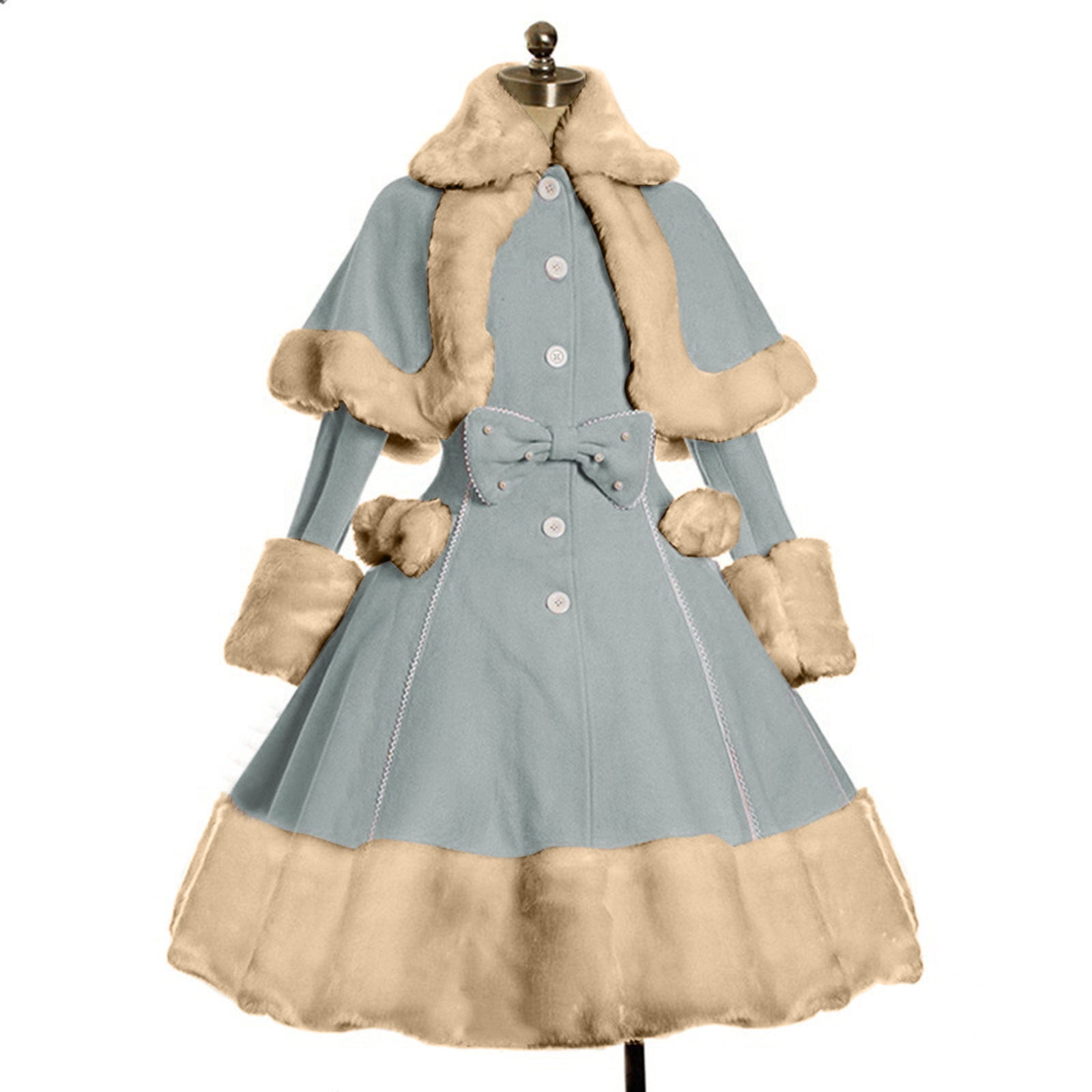 【人気商品】 Women Fluffy Woolen Sleeve Long Dress Lolita Cloak Fur Faux Clothing
