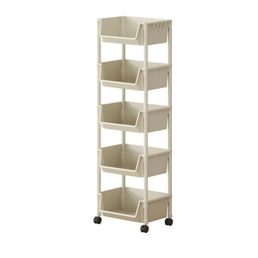 hulanddfd 5 Tier Storage Rack, Plastic Mobile With Wheels Easy Assembly for Living Room Bedroom Restroom Kitchen Office Organizers