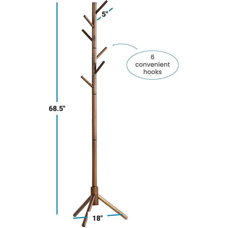 High-Grade Wooden Tree Coat Rack Stand, 6 Hooks - Super Easy Assembly NO  Tools Required - 3 Adjustable Sizes Free Standing Coat Rack,  Hallway/Entryway Coat Hanger Stand for Clothes, Suits, Accessories 