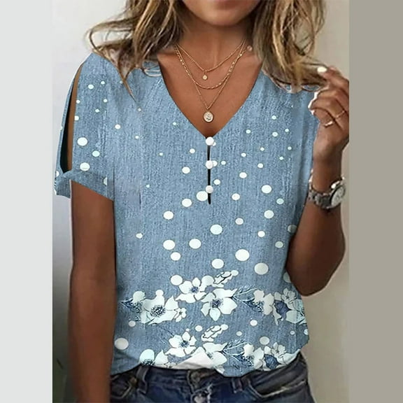 Aloohaidyvio Tops Plus Size,Womens Fashion Top Summer Print Ordinary Womens Short Sleeve T-Shirt