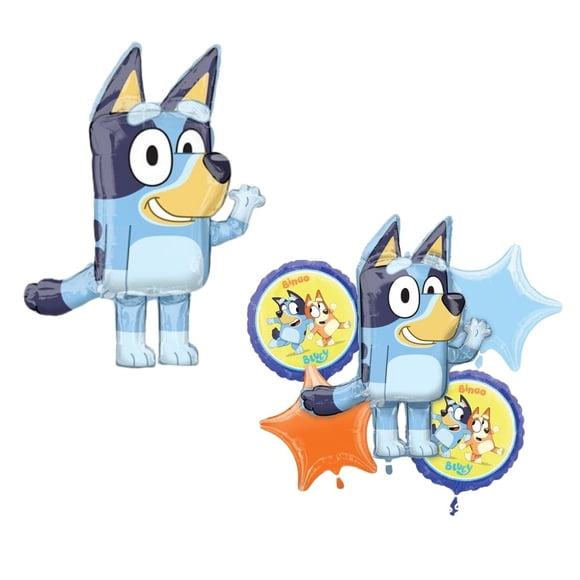 Bluey Giant 46″ Foil Balloon + 5‑Piece Character Bouquet – Bluey, Bingo, Star & Round Balloons Party Set for Kids Birthday Celebration Décor