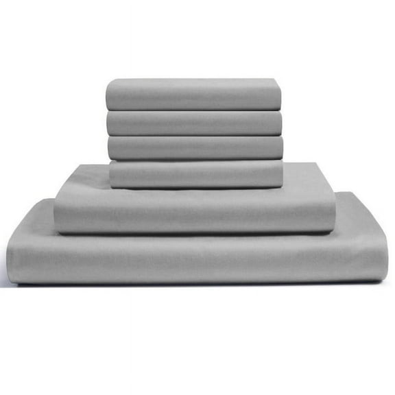 6-PC Full Egyptian 400-TC Cotton Sheet Set - 18" Deep Pockets with 1 Fitted Sheet, 1 Oversized Flat Sheet 4 Pillowcases - Silver Grey