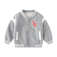 thumbnail image 4 of CAICJ98 Kids Boys Baseball Jacket Toddler Varsity Fleece Letterman Coat Vintage Bomber Casual Button Outerwear with Pockets Boys Baseball Jacket (Grey,4-5 Years), 4 of 5