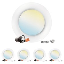 Luxrite 4 inch LED Disk Lights, 10W, 5CCT 2700K-5000K, 600LM, Dimmable, J-Box or 4" Can Install, Energy Star, ETL 4-Pack