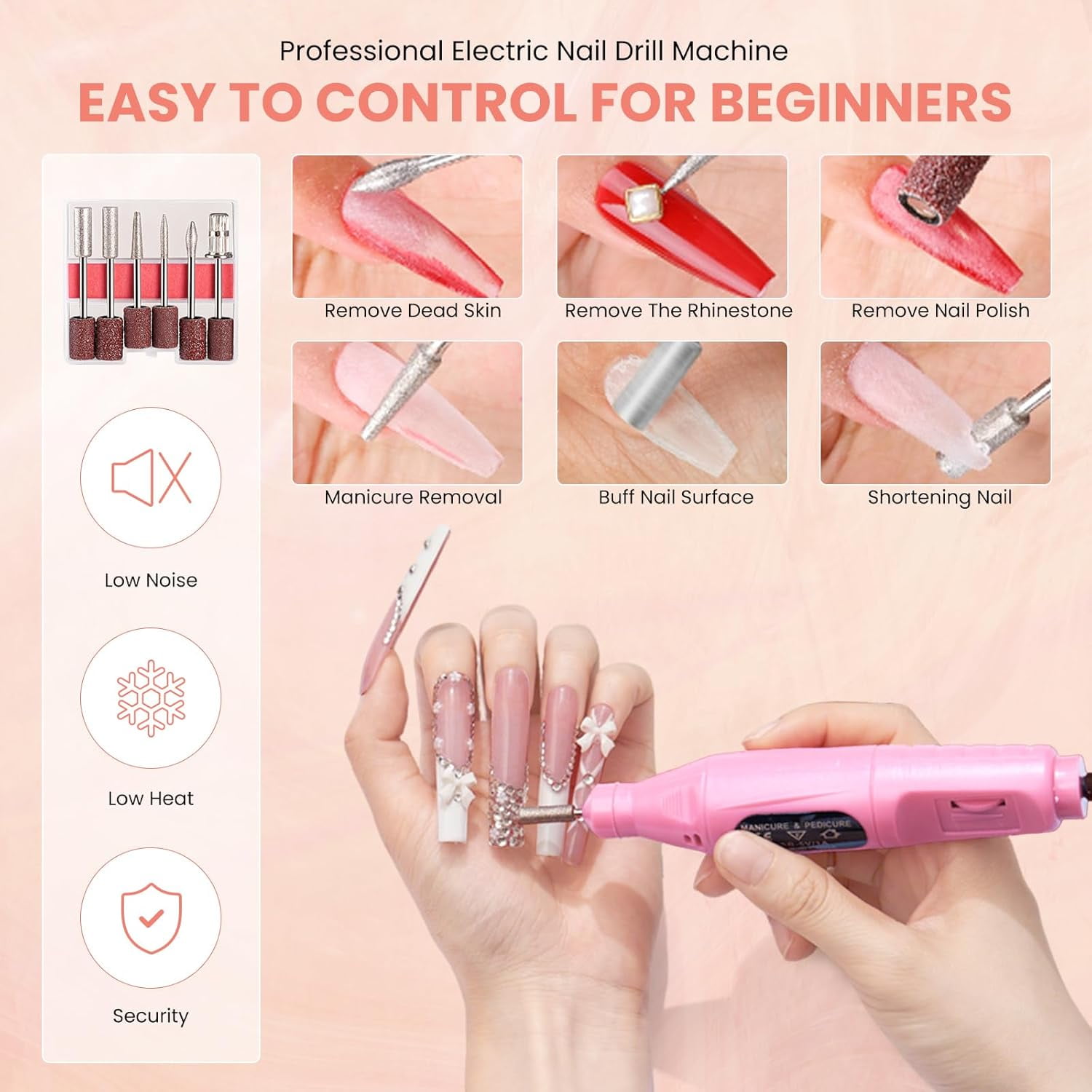 Nail Kit for Beginners with Everything: Practice Hand Acrylic Nail Set Professional Powder Drill Liquid Starter Kits with U V Lamp in Cosmetic Gift Bag for Women Salon Home (Pink)