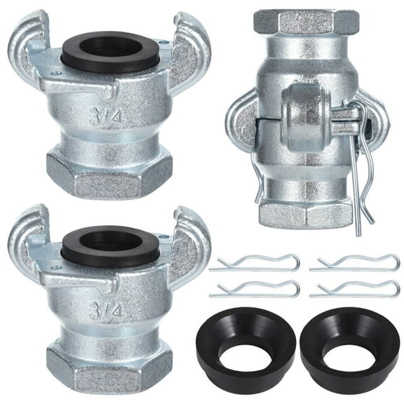 Carbon Steel Air Hose Fittings, Female End Chicago Fitting, Safety Clips, Gaskets, Leakproof, 2 Pack
