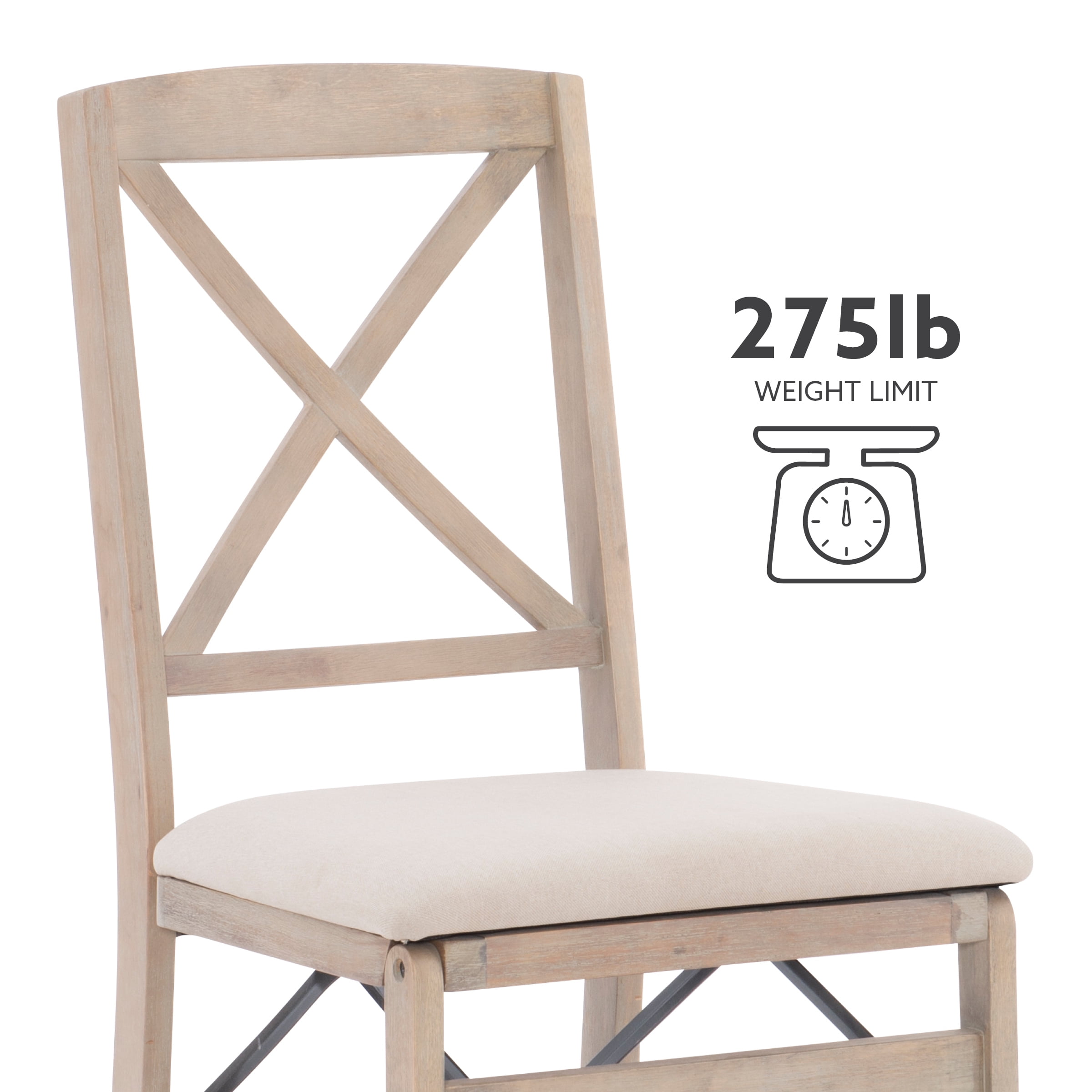 Linon Marlin Folding Dining Chair, Set of 2, Graywash/Beige
