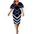 thumbnail image 1 of Sunloudy Vestido ajustado para mujer, cuello en V, doble capa, manga corta con volantes, cremallera trasera, falda de una pieza Sunloudy  S M L XL 2XL 3XL 4XL, 1 of 5