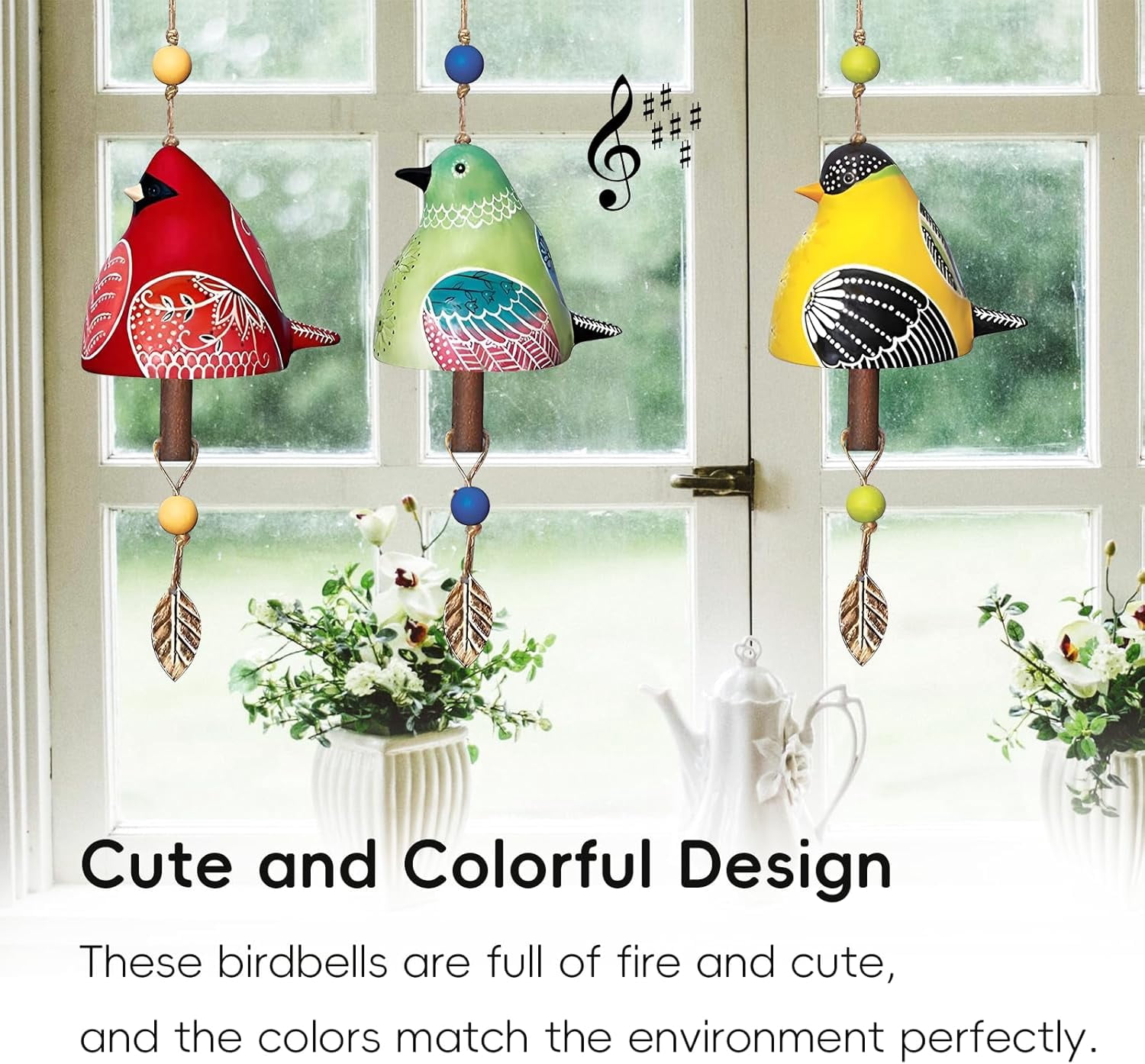 Cute Ceramic Bird Song Bell Wind Chime Hanging Bell,Fashion Happy Bird Bell Chime for Outside and Indoor,Patio Garden Balcony Decor Hanging Windchimes (Yellow)