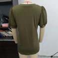 thumbnail image 2 of Camiseta verde holgada de corte holgado de OD, top XXL de verano con escote en V, mangas cortas abullonadas y detalle de encaje, 2 of 3