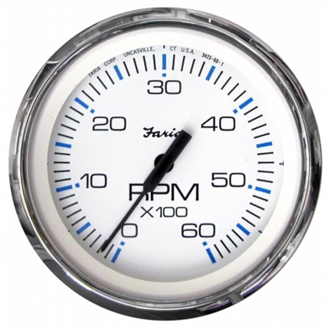 6,000 RPM Faria Dress White 4" Tachometer Gas - Inboard & I/O 