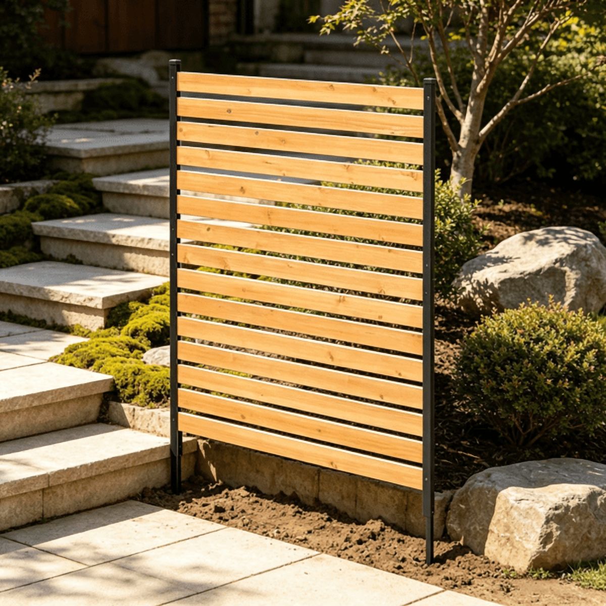 Wood Privacy Fence Panel 39" W x 61" L, AC & Pool Equipment Screen with Metal Stakes, Easy DIY Installation, for Garden & Outdoor Use