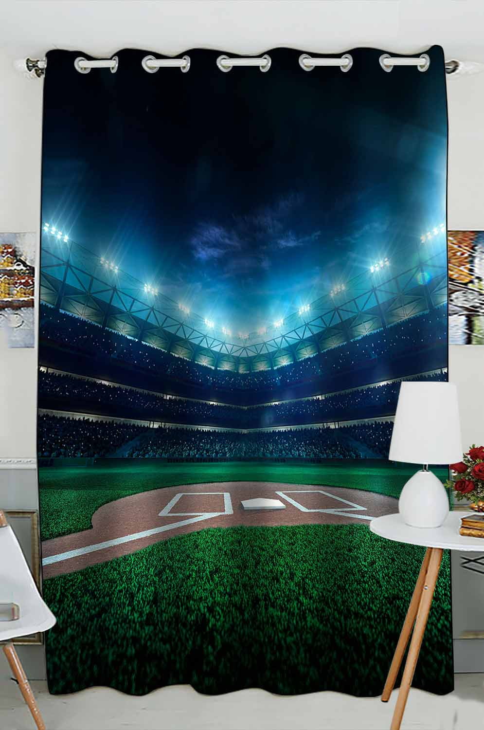 ABPHQTO Professional Baseball Grand Arena Night Window Curtain Kitchen