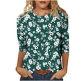 thumbnail image 3 of Jsaierl Women's 3/4 Sleeve Tops Summer Crew Neck Shirts Boho Print Ladies Blouses Going Out Holiday T-shirts Top S-5XL, 3 of 6