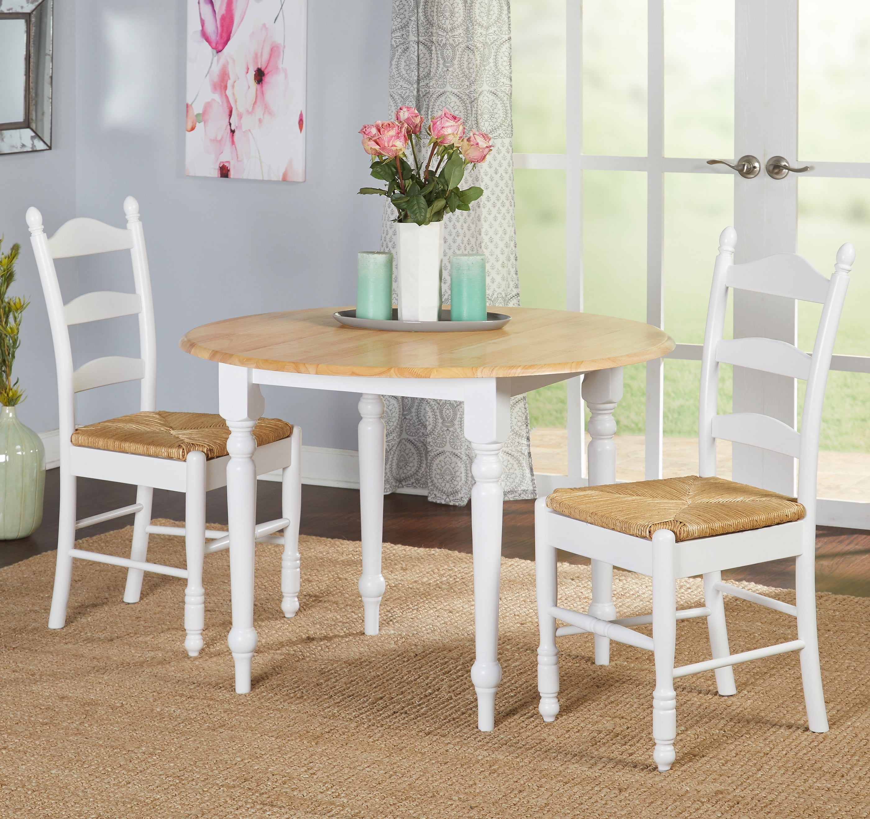 TMS Indoor Ladder Back Dining Chair with Rush Seat, Set of 2, White