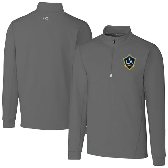 Men's-Cutter & Buck  Gray LA Galaxy Traverse Stretch Eco Quarter-Zip Pullover Top