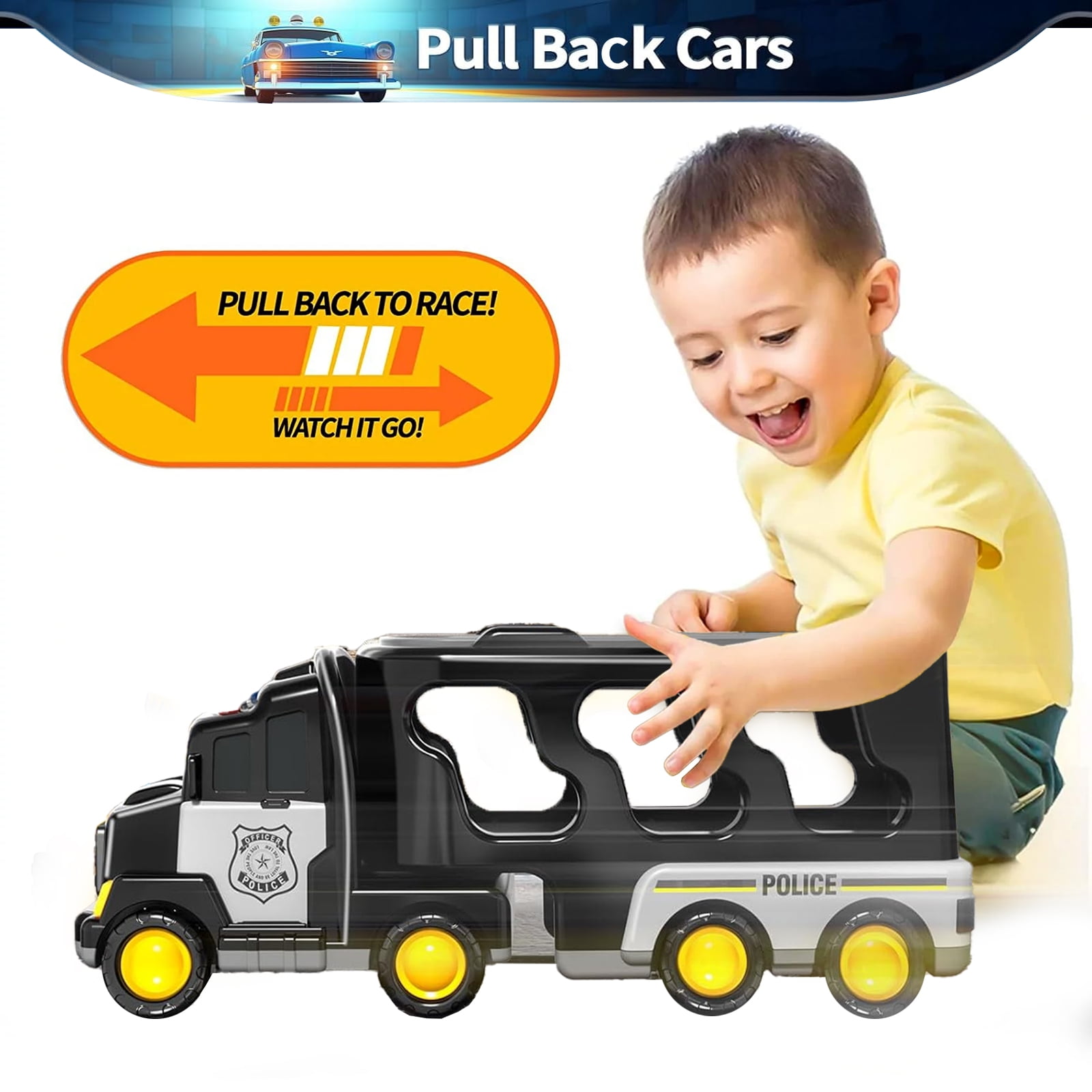 PayUSD Construction Toddler Police Truck Car Toys for 3 4 5 6 Year Old Boys 5 in 1 Construction Car Trucks Playset with Play Mat & Accesoories, Birthday Gifts for Toddlers Kids Boys Girls Age 3-5