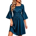 thumbnail image 5 of Women's Renaissance Dress Long Sleeve Medieval Casual Solid Flared Sleeves Witch Fashion Halloween Midi Dress, 5 of 7