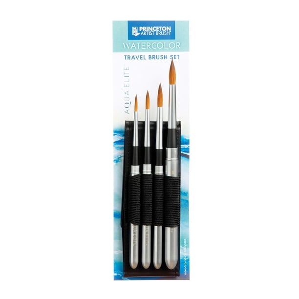 Princeton Aqua Elite, Serie 4850, Set de 4 Pinceles Sintéticos Kolinsky para Acuarela, para Viaje